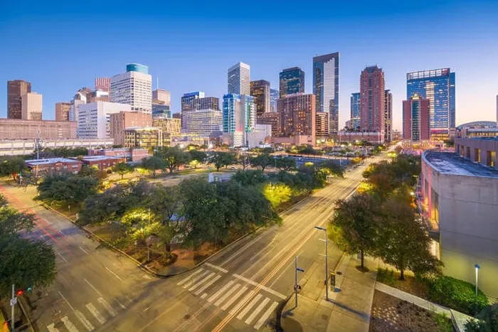 Framed Print : Houston, Texas, USA downtown park and skyline at twilight Framed Print : Houston, Texas, USA downtown park and skyline at twilight