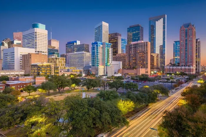 Framed Print : Houston, Texas, USA downtown park skyline at twilight Framed Print : Houston, Texas, USA downtown park skyline at twilight