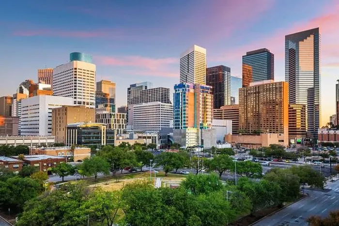 Framed Print : Houston, Texas, USA downtown park and skyline at twilight Framed Print : Houston, Texas, USA downtown park and skyline at twilight
