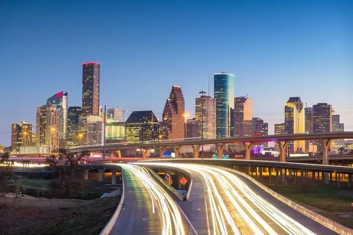 Framed Print : Houston, Texas, USA downtown skyline over the highways at dusk Framed Print : Houston, Texas, USA downtown skyline over the highways at dusk