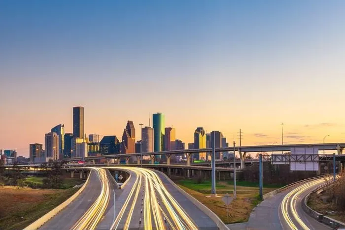 Framed Print : Houston, Texas, USA downtown skyline over the highways at dusk Framed Print : Houston, Texas, USA downtown skyline over the highways at dusk