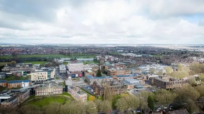 Framed Print : Hull University campus ariel drone view with buildings and city landscape Framed Print : Hull University campus ariel drone view with buildings and city landscape