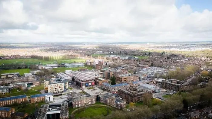 Framed Print : Hull University campus ariel drone view with buildings and city landscape Framed Print : Hull University campus ariel drone view with buildings and city landscape