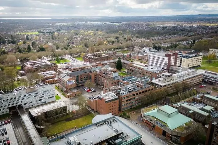 Framed Print : Hull University campus ariel drone view with buildings and city landscape Framed Print : Hull University campus ariel drone view with buildings and city landscape