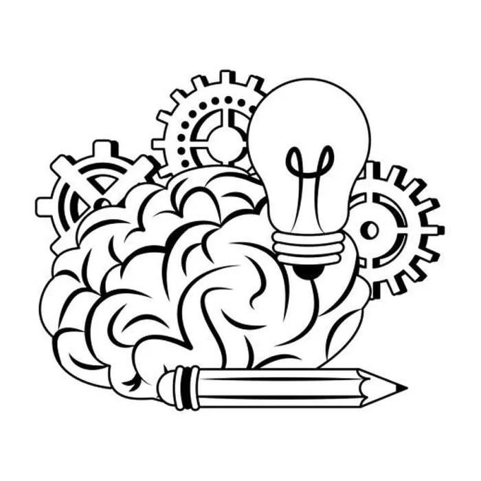 Framed Print : Human brain intelligence and creativity cartoons in black and white