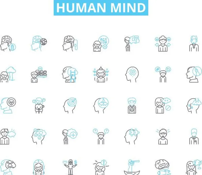 Framed Print : Human mind linear icons set. consciousness