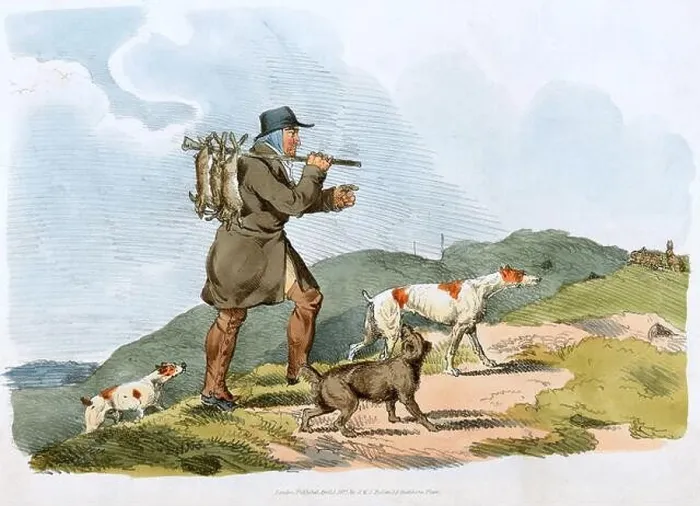 Framed Print : Hunting Rabbits, England, vintage illustration from 1817 Framed Print : Hunting Rabbits, England, vintage illustration from 1817