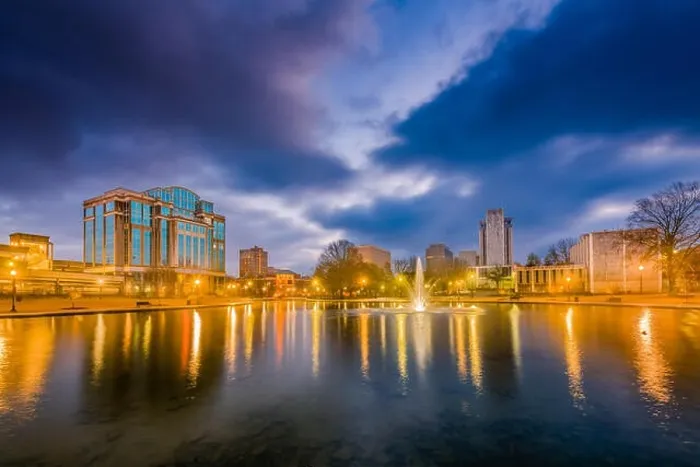 Framed Print : Huntsville, Alabama, USA park and downtown cityscape at twilight Framed Print : Huntsville, Alabama, USA park and downtown cityscape at twilight