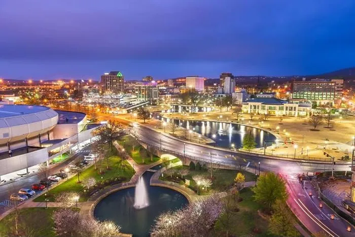 Framed Print : Huntsville, Alabama, USA park and downtown cityscape at twilight Framed Print : Huntsville, Alabama, USA park and downtown cityscape at twilight