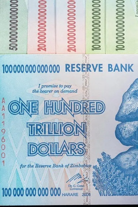 Framed Print : Hyperinflation - 100 Trillion Dollar Zimbabwe banknote from 2008. Largest denomination bill printed. Metaphor for hyper inflation & Zimbabwe's economy Framed Print : Hyperinflation - 100 Trillion Dollar Zimbabwe banknote from 2008. Largest denomination bill printed. Metaphor for hyper inflation & Zimbabwe's economy