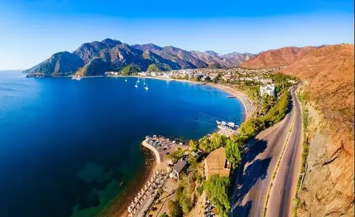 Framed Print : Icmeler city beach aerial panoramic view. Icmeler is a town near Marmaris city in Mugla Province, Turkey Framed Print : Icmeler city beach aerial panoramic view. Icmeler is a town near Marmaris city in Mugla Province, Turkey