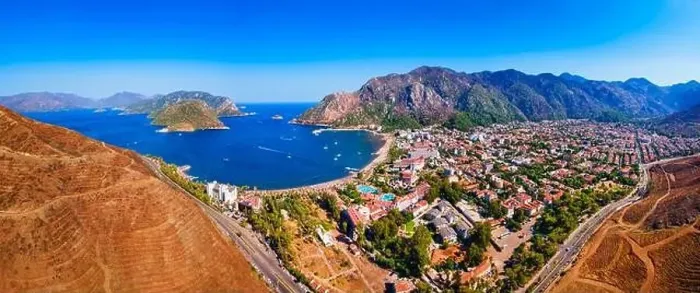 Framed Print : Icmeler city beach aerial panoramic view. Icmeler is a town near Marmaris city in Mugla Province, Turkey Framed Print : Icmeler city beach aerial panoramic view. Icmeler is a town near Marmaris city in Mugla Province, Turkey