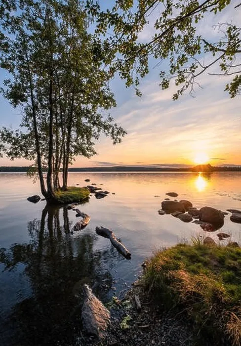 Framed Print : Idyllic landscape with beautiful sunset and tranquil mood at summer evening in Loppi, Finland Framed Print : Idyllic landscape with beautiful sunset and tranquil mood at summer evening in Loppi, Finland