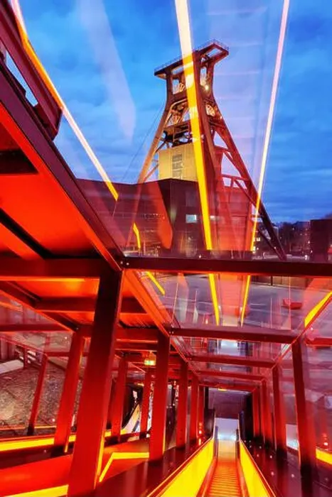 Framed Print : Illuminated gangway with the headframe of Zollverein Coal Mine Industrial Complex Shaft XII Framed Print : Illuminated gangway with the headframe of Zollverein Coal Mine Industrial Complex Shaft XII