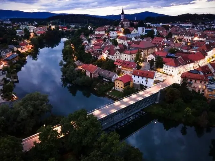 Framed Print : Illuminated at Night Novo Mesto in Lover Carniola Region in Slovenia at River Krka Bend. Drone View Framed Print : Illuminated at Night Novo Mesto in Lover Carniola Region in Slovenia at River Krka Bend. Drone View