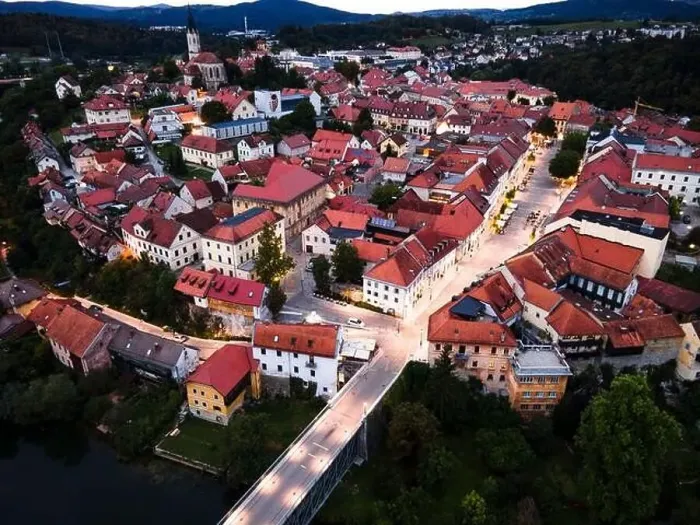 Framed Print : Illuminated at Night Novo Mesto in Lover Carniola Region in Slovenia at River Krka Bend. Drone View Framed Print : Illuminated at Night Novo Mesto in Lover Carniola Region in Slovenia at River Krka Bend. Drone View