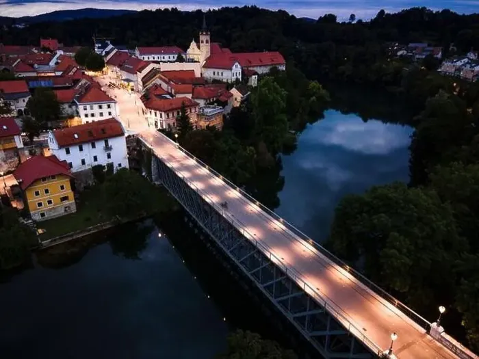 Framed Print : Illuminated at Night Novo Mesto in Lover Carniola Region in Slovenia at River Krka Bend. Drone View Framed Print : Illuminated at Night Novo Mesto in Lover Carniola Region in Slovenia at River Krka Bend. Drone View