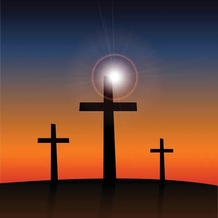Framed Print : Illustration of 3 religious crosses against a colorful sky background Framed Print : Illustration of 3 religious crosses against a colorful sky background