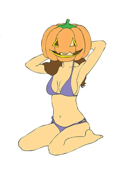 Framed Print : an illustration of cute bikini girl wear pumpkin head Framed Print : an illustration of cute bikini girl wear pumpkin head