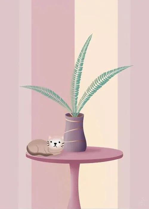 Framed Print : Illustration of handdrawing vase and fern plant on pastel wall Framed Print : Illustration of handdrawing vase and fern plant on pastel wall
