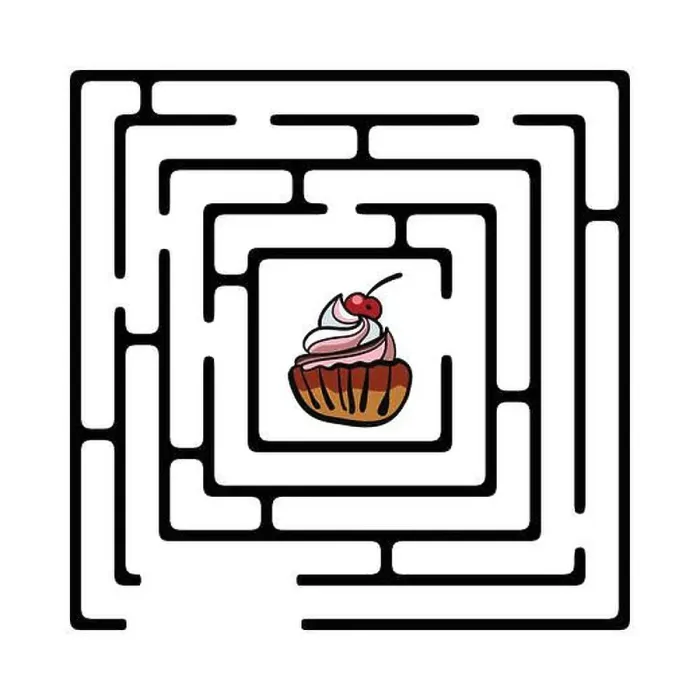 Framed Print : Illustration of simple maze with cupcake Framed Print : Illustration of simple maze with cupcake