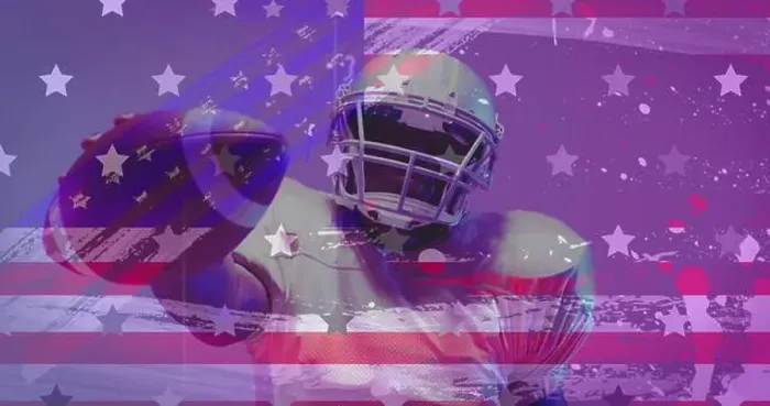 Framed Print : Image of african american american football player and flag of usa Framed Print : Image of african american american football player and flag of usa