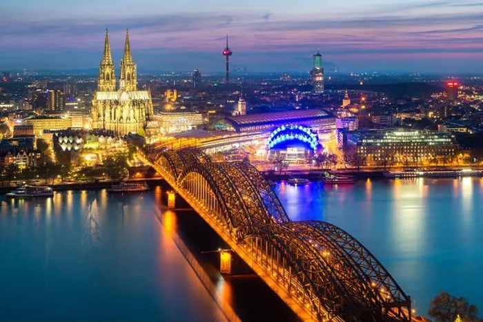 Framed Print : Image of Cologne with Cologne Cathedral during twilight blue hour in Germany