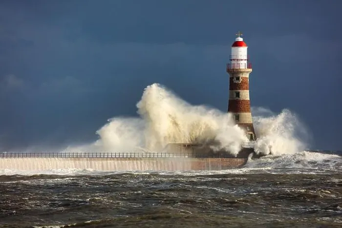 Framed Print : Image of a Lighthouse during a storm at Sunderland, Tyne and Wear, England, UK Framed Print : Image of a Lighthouse during a storm at Sunderland, Tyne and Wear, England, UK