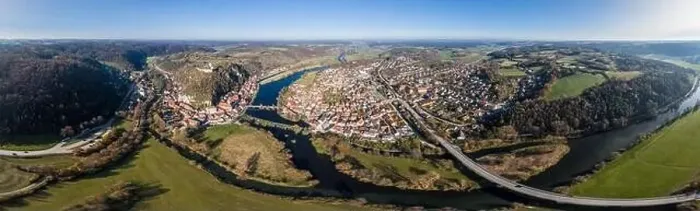Framed Print : Image of an panorama aerial view with a drone of the city view of the market Kallmünz Kallmuenz in Bavaria Framed Print : Image of an panorama aerial view with a drone of the city view of the market Kallmünz Kallmuenz in Bavaria