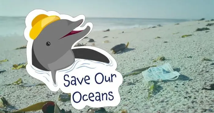 Framed Print : Image of save our oceans text with dolphin over rubbish on beach Framed Print : Image of save our oceans text with dolphin over rubbish on beach
