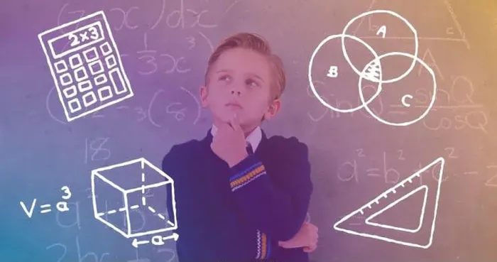 Framed Print : Image of school items over thoughtful caucasian boy Framed Print : Image of school items over thoughtful caucasian boy