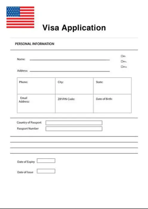Framed Print : Immigration to USA. Blank application visa form