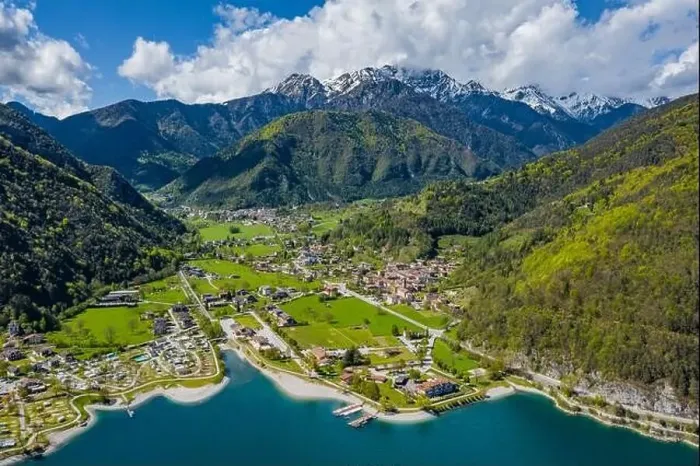 Framed Print : The Improbable aerial landscape of village Molveno Framed Print : The Improbable aerial landscape of village Molveno