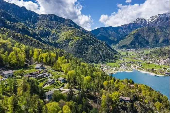 Framed Print : The Improbable aerial landscape of village Molveno Framed Print : The Improbable aerial landscape of village Molveno