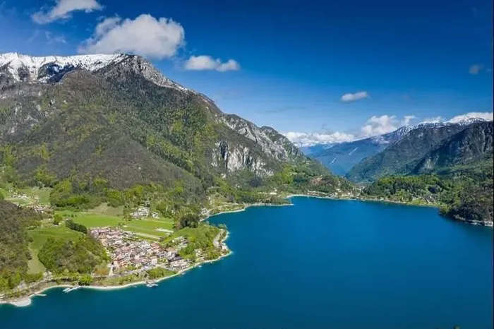 Framed Print : The Improbable aerial landscape of village Molveno Framed Print : The Improbable aerial landscape of village Molveno