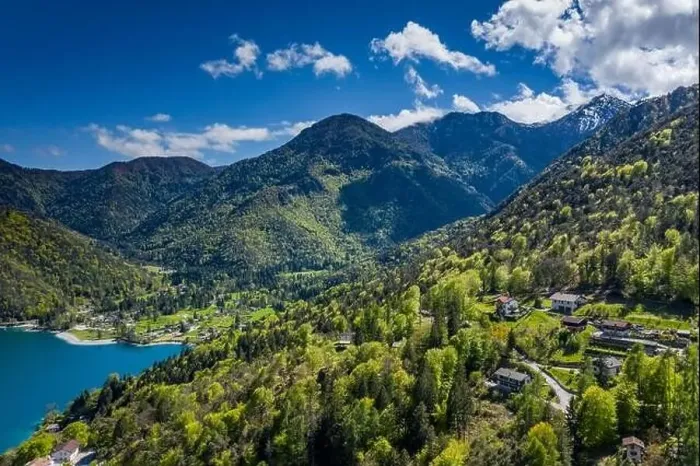 Framed Print : The Improbable aerial landscape of village Molveno Framed Print : The Improbable aerial landscape of village Molveno