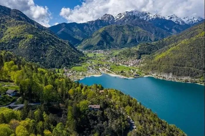 Framed Print : The Improbable aerial landscape of village Molveno Framed Print : The Improbable aerial landscape of village Molveno