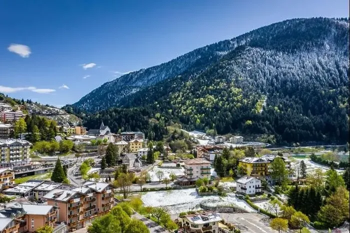 Framed Print : The Improbable aerial landscape of village Molveno Framed Print : The Improbable aerial landscape of village Molveno