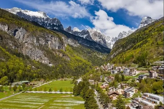 Framed Print : The Improbable aerial landscape of village Molveno Framed Print : The Improbable aerial landscape of village Molveno