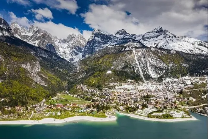 Framed Print : The Improbable aerial landscape of village Molveno Framed Print : The Improbable aerial landscape of village Molveno