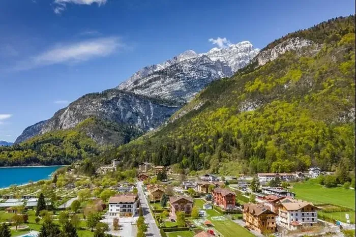 Framed Print : The Improbable aerial landscape of village Molveno Framed Print : The Improbable aerial landscape of village Molveno