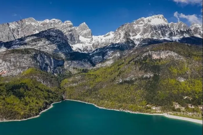 Framed Print : The Improbable aerial landscape of village Molveno Framed Print : The Improbable aerial landscape of village Molveno