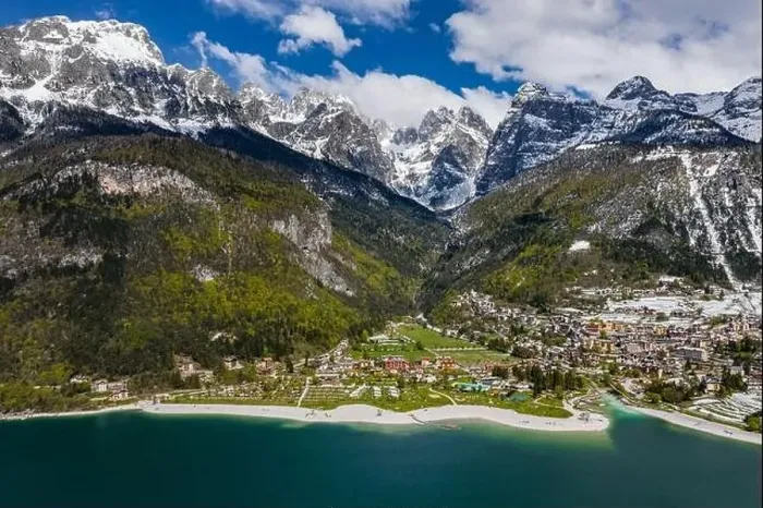 Framed Print : The Improbable aerial landscape of village Molveno Framed Print : The Improbable aerial landscape of village Molveno