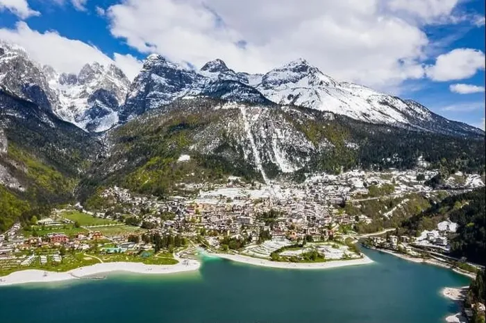 Framed Print : The Improbable aerial landscape of village Molveno Framed Print : The Improbable aerial landscape of village Molveno