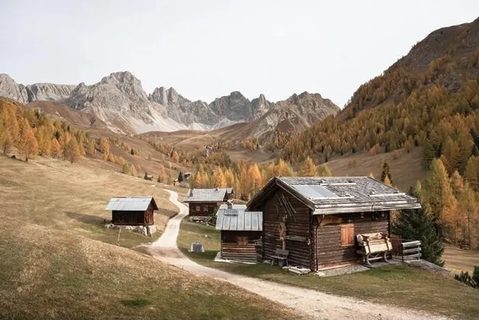 Framed Print : Incredible autumn view at Valfreda valley in Italian Dolomite Alps. Wooden cabins, yellow grass Framed Print : Incredible autumn view at Valfreda valley in Italian Dolomite Alps. Wooden cabins, yellow grass