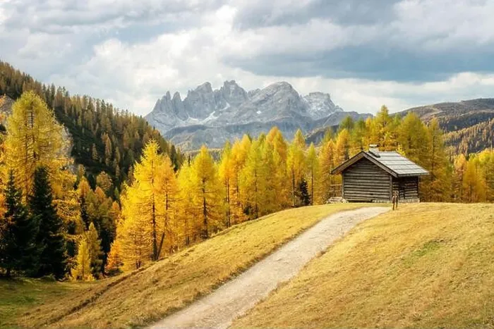 Framed Print : Incredible autumn view at Valfreda valley in Italian Dolomite Alps. Wooden cabin, yellow grass Framed Print : Incredible autumn view at Valfreda valley in Italian Dolomite Alps. Wooden cabin, yellow grass