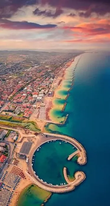 Framed Print : Incredible morning view from flying drone of Francavilla al Mare port Framed Print : Incredible morning view from flying drone of Francavilla al Mare port