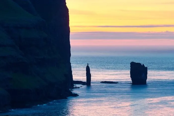 Framed Print : Incredible sunrise morning view on Risin og Kellingin cliffs in Atlantic ocean, Eysturoy island, Faroe Islands, Denmark. Landscape photography Framed Print : Incredible sunrise morning view on Risin og Kellingin cliffs in Atlantic ocean, Eysturoy island, Faroe Islands, Denmark. Landscape photography