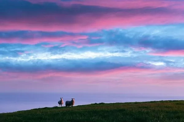 Incredible sunset view on the summer Faroe islands