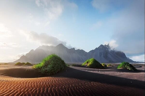 Incredible view of the famous Stokksnes mountains on Vestrahorn cape, Iceland